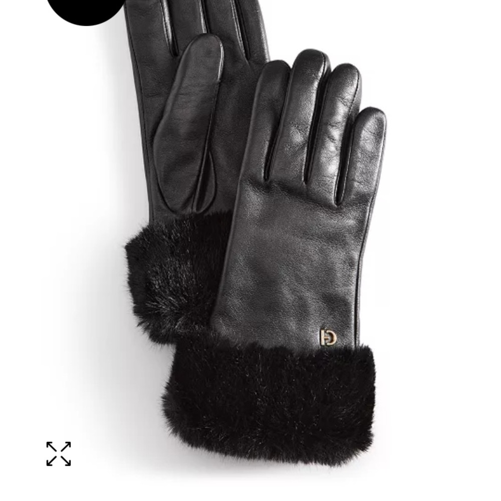 Cole Haan Black Leather Gloves with Faux Fur Trim